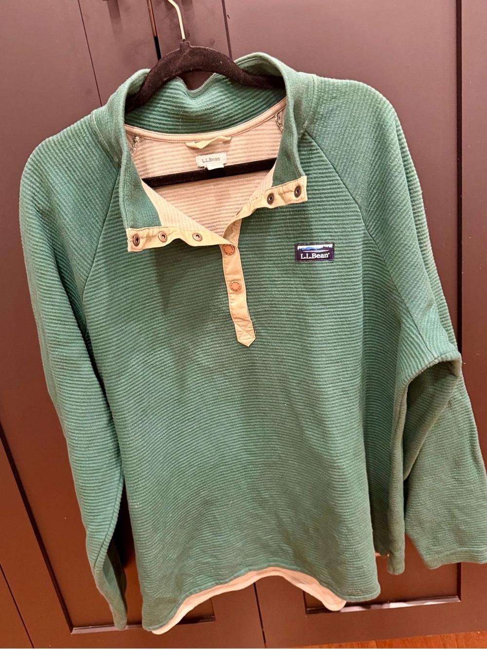 L.L.Bean 2X Plus Forest Green Snap Neck Textured Pullover